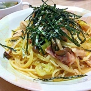 キャベツと豚肉の和風パスタ